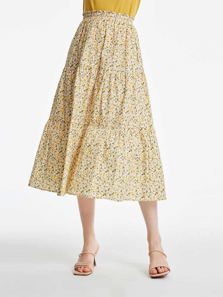 Floral Waistband Cotton Skirt GOELIA