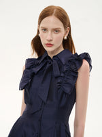 Lyocell Blend Ruffle Women Maxi Dress With Ribbon GOELIA