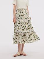 Acetate Blend Floral Print Women Tiered Skirt GOELIA