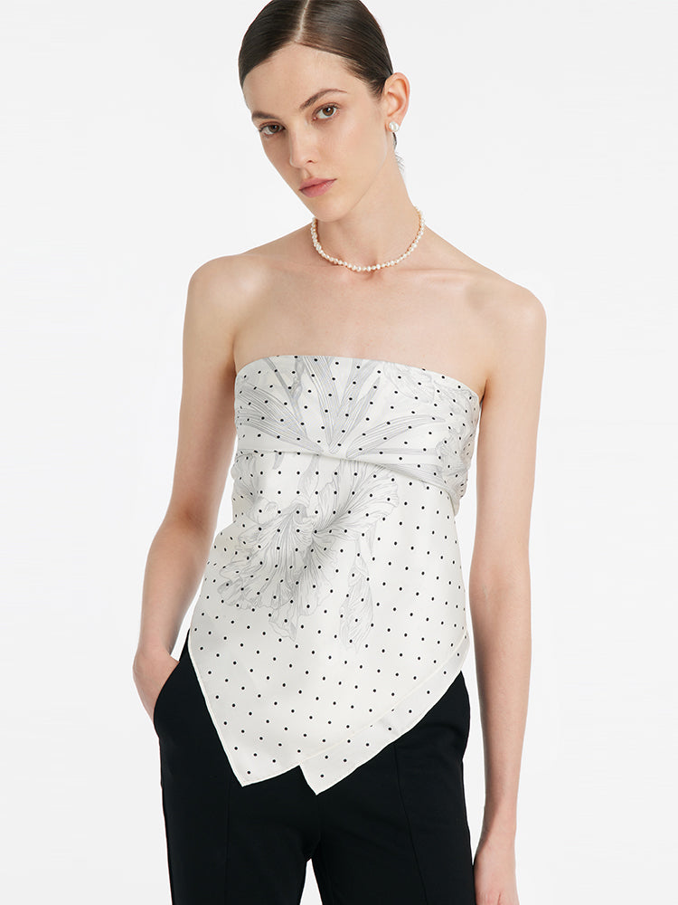 Iris And Polka Dots Printed Pure Silk Scarf GOELIA