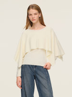 Tencel Wool Blend Women Knit Top With Pullover Cape GOELIA