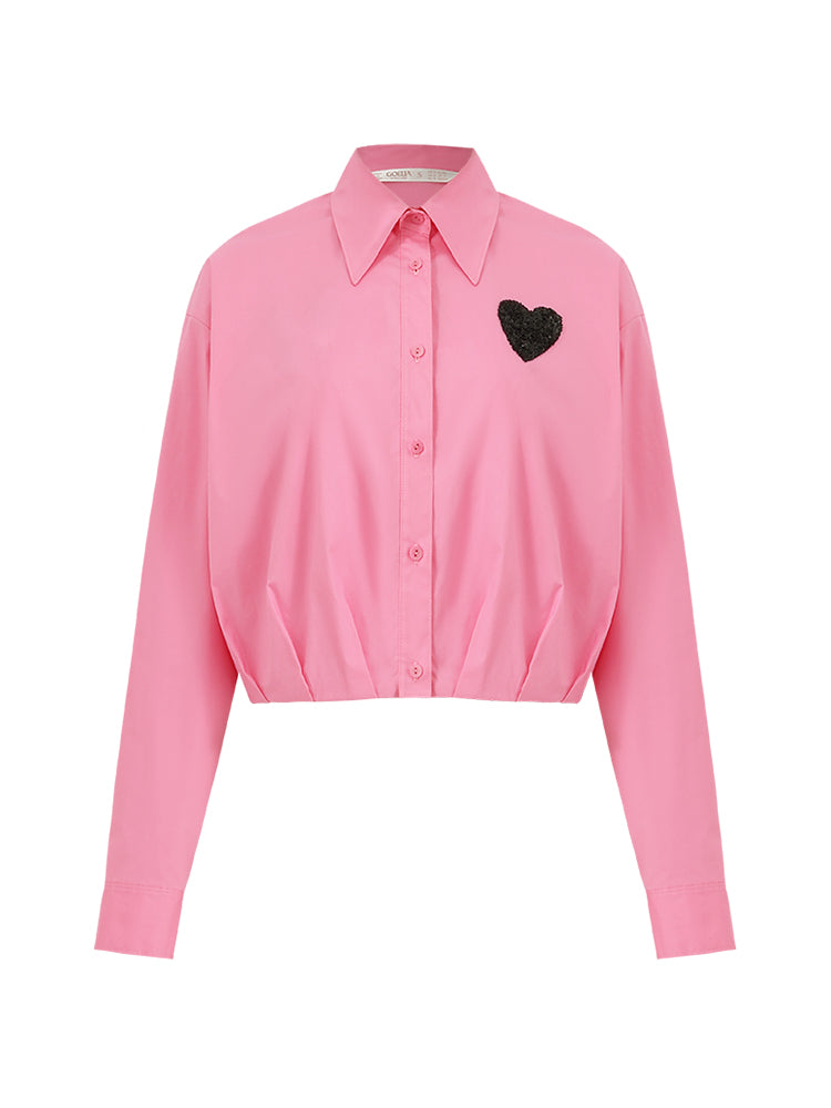 Heart-Shaped Sequins Women Crop Shirt With Pleated Hem GOELIA