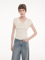 Tencel Mulberry Silk Cowl Neck Women Cap Sleeve Knit Top GOELIA