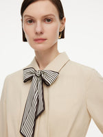 Cotton Blend 3/4 Ruched Sleeve Women Belted Maxi Shirt Dress With Silk Scarf GOELIA