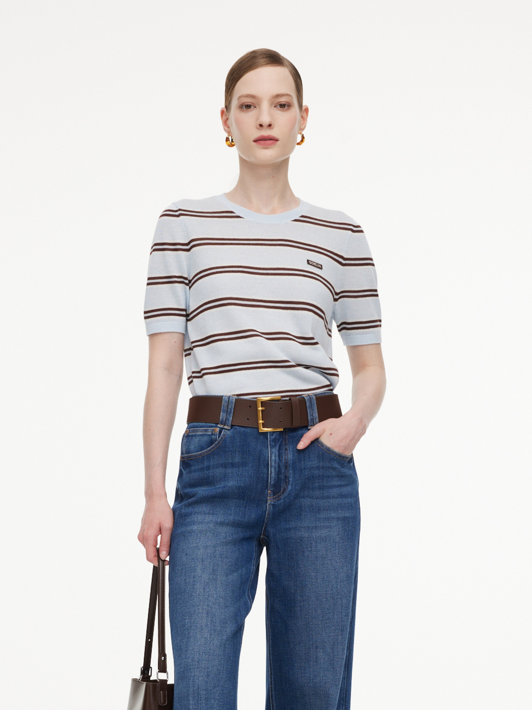 [Preview] Crew Neck Stripe Women T-Shirt GOELIA