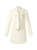 Tweed Bow Tie Neck Jacket And Mini Skirt Two-Piece Set GOELIA