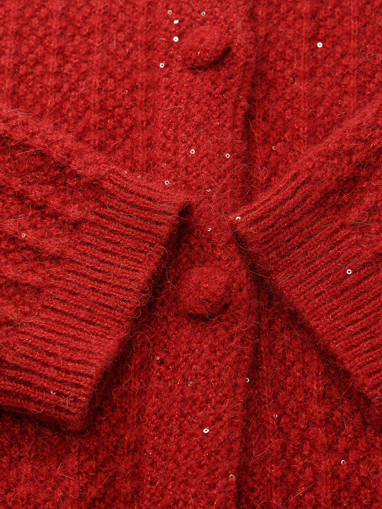 Wool Blend Single-Breasted Sequins Women Cardigan GOELIA