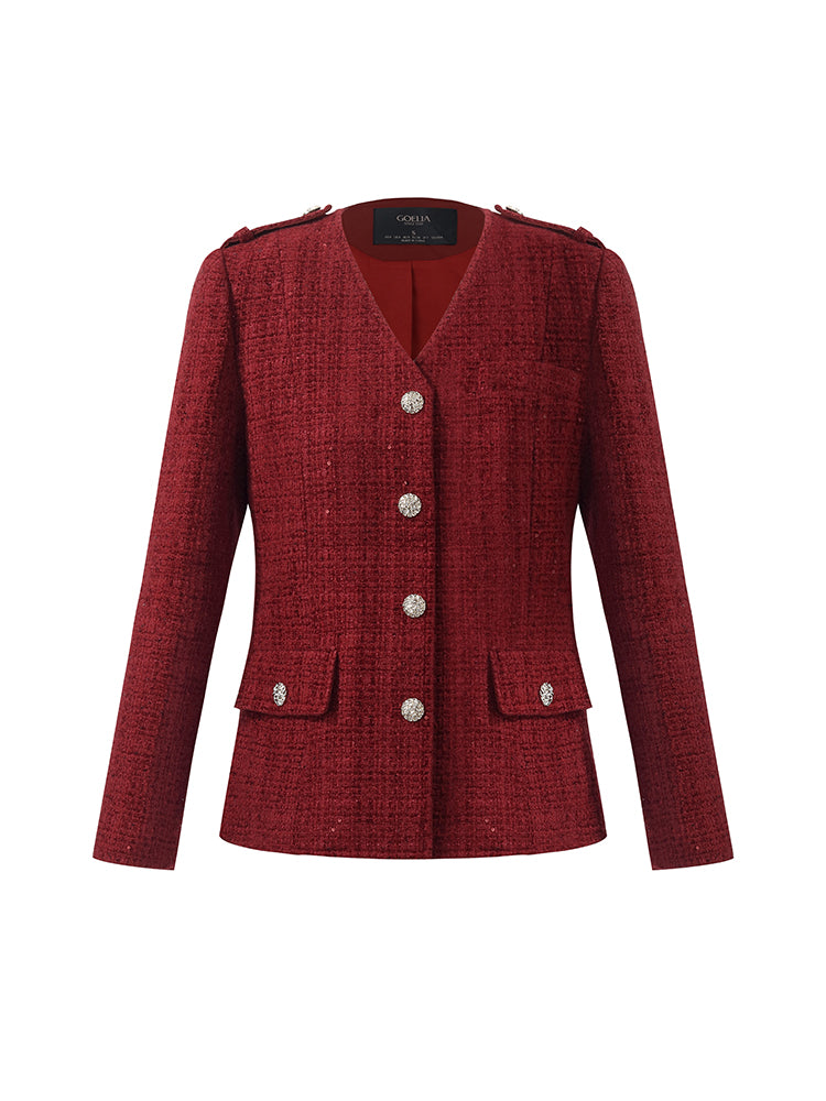 V Neck Tweed Jacket main image 1