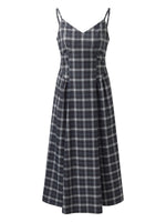 Black And Grey Plaid Women Strap Midi Dress GOELIA
