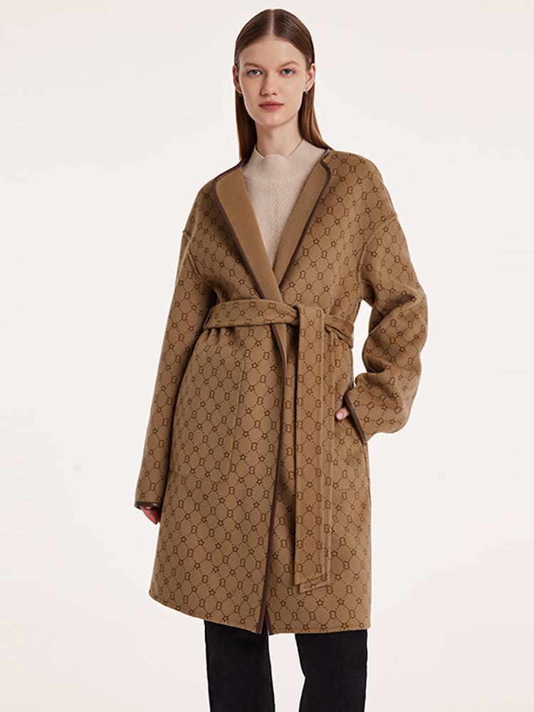 Pure Wool Reversible Printed Wrapped Coat With Belt GOELIA