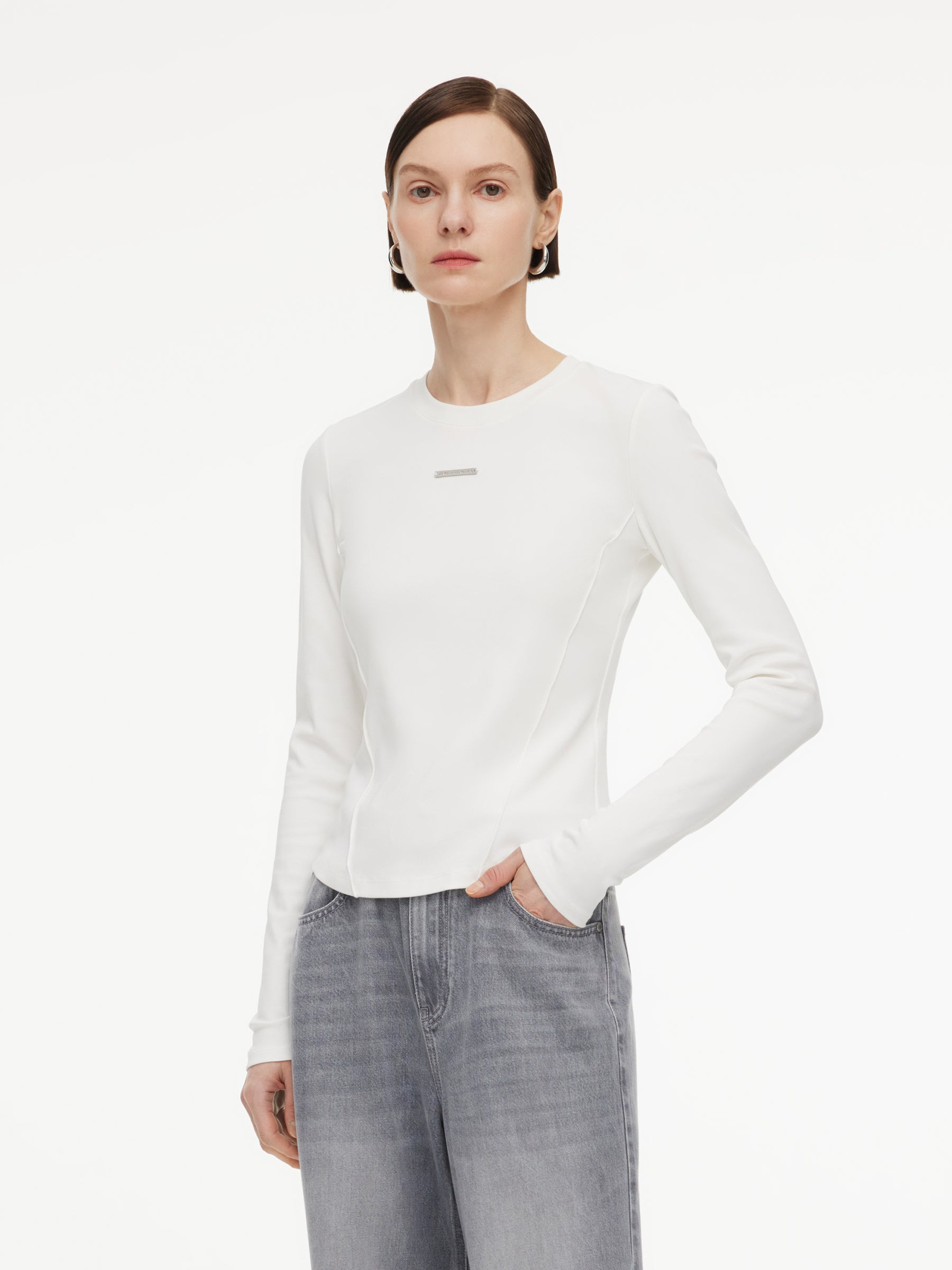 Cotton Blend Round Neck Women Long Sleeve T-Shirt GOELIA