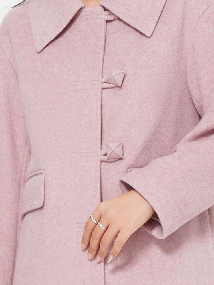 Lapel Square Button Mid-length Women Coat GOELIA