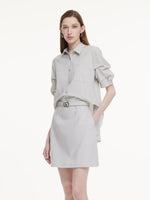 Lyocell Linen Blend Mock-Layered Women Mini Shirt Dress GOELIA