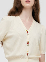 Tencel-Silk Blend Floral Embroidered Women Knit Top GOELIA