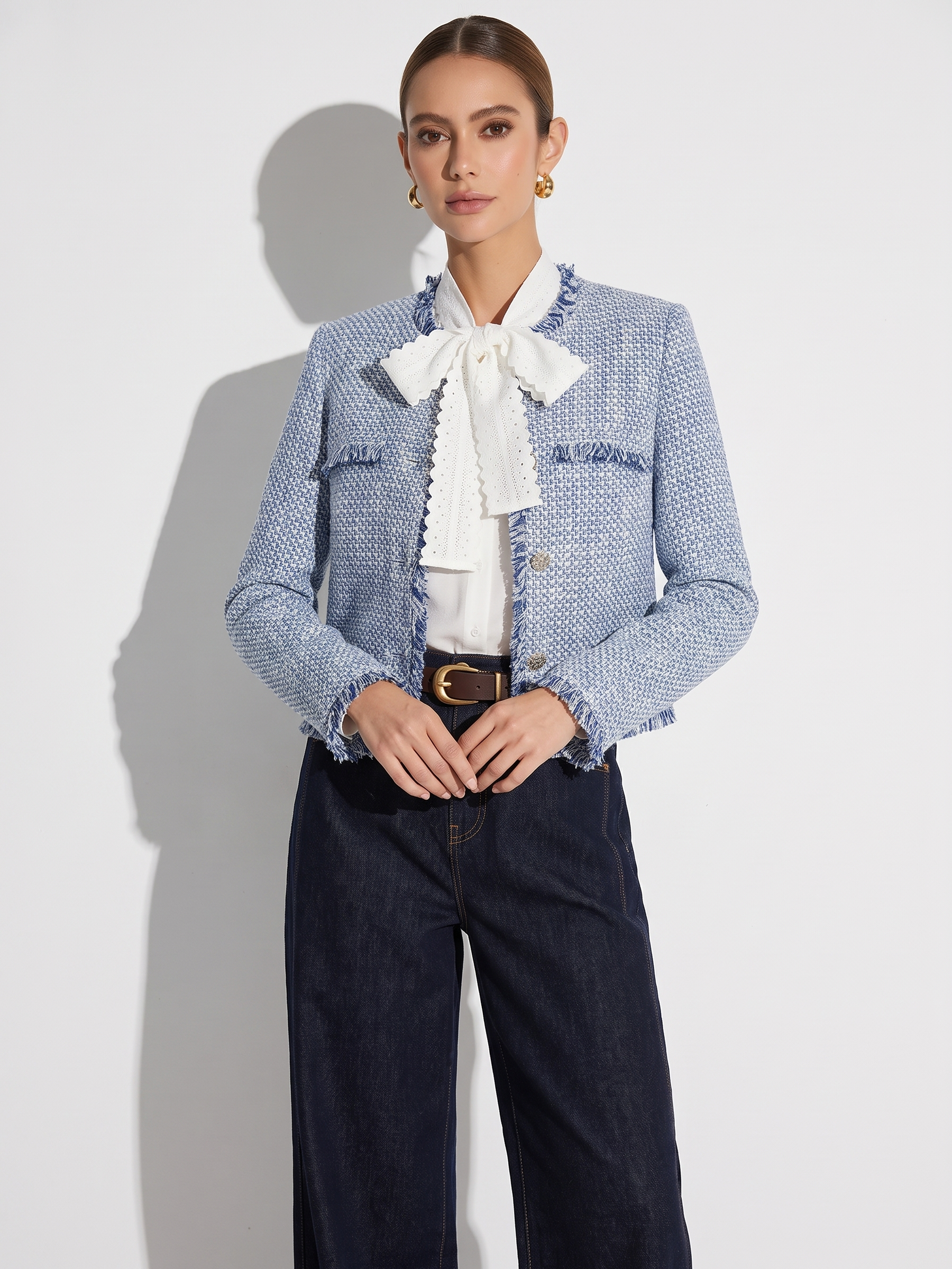 Tweed Fringe Trim Women Jacket GOELIA