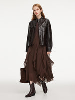 Jacquard Patchwork Cascading Ruffle Asymmetrical Women Maxi Dress GOELIA