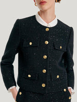Elegant Black Tweed Cropped Women Jacket GOELIA