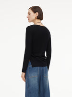 [Preview] Wool Blend Women Knit Top With Detachable Lariat Necklace GOELIA