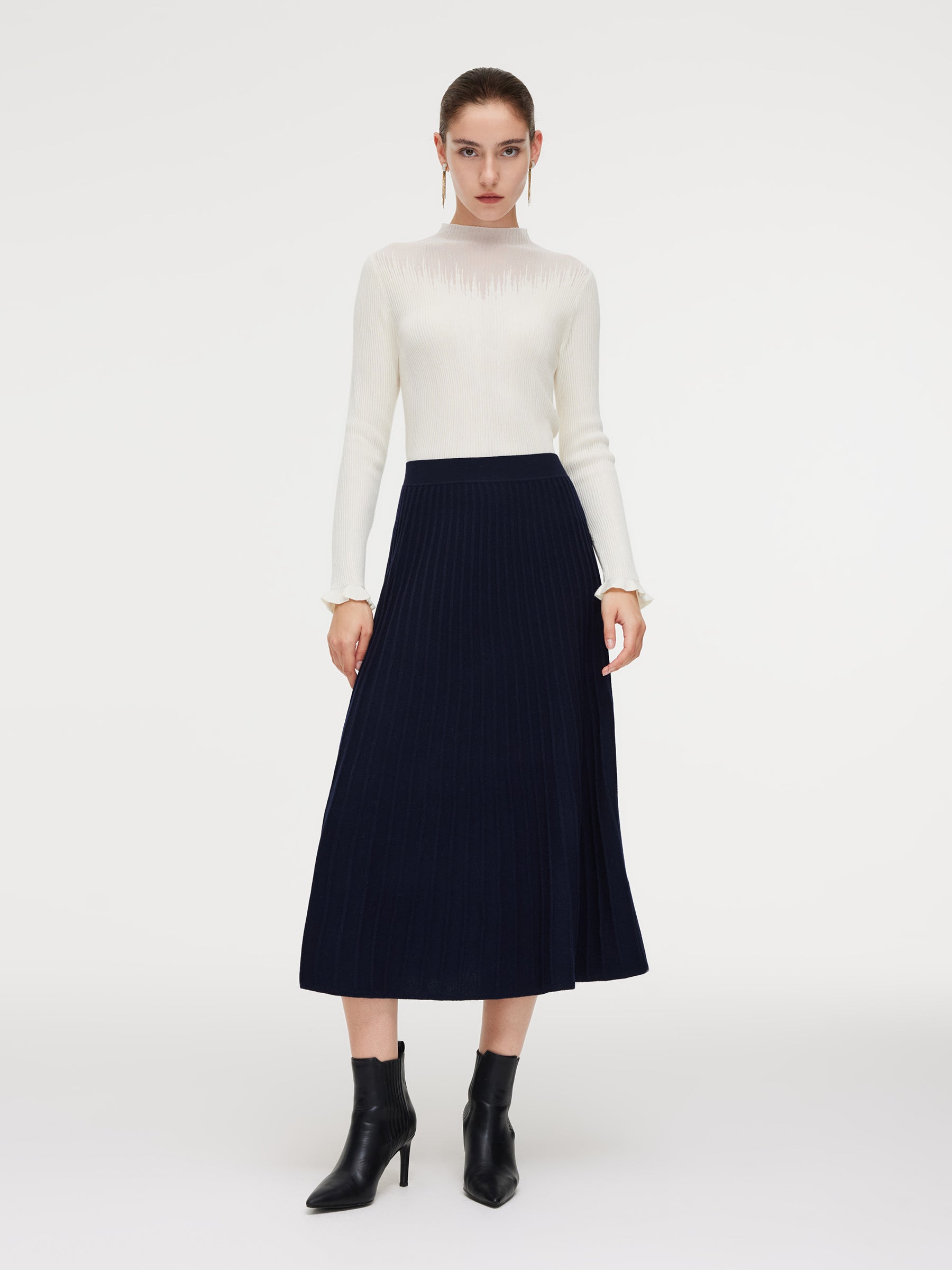 100% Wool A-Line Women Knit Skirt GOELIA