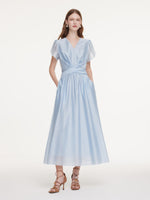 Tencel Blend Twist Front V-Neck Women Maxi Dress GOELIA