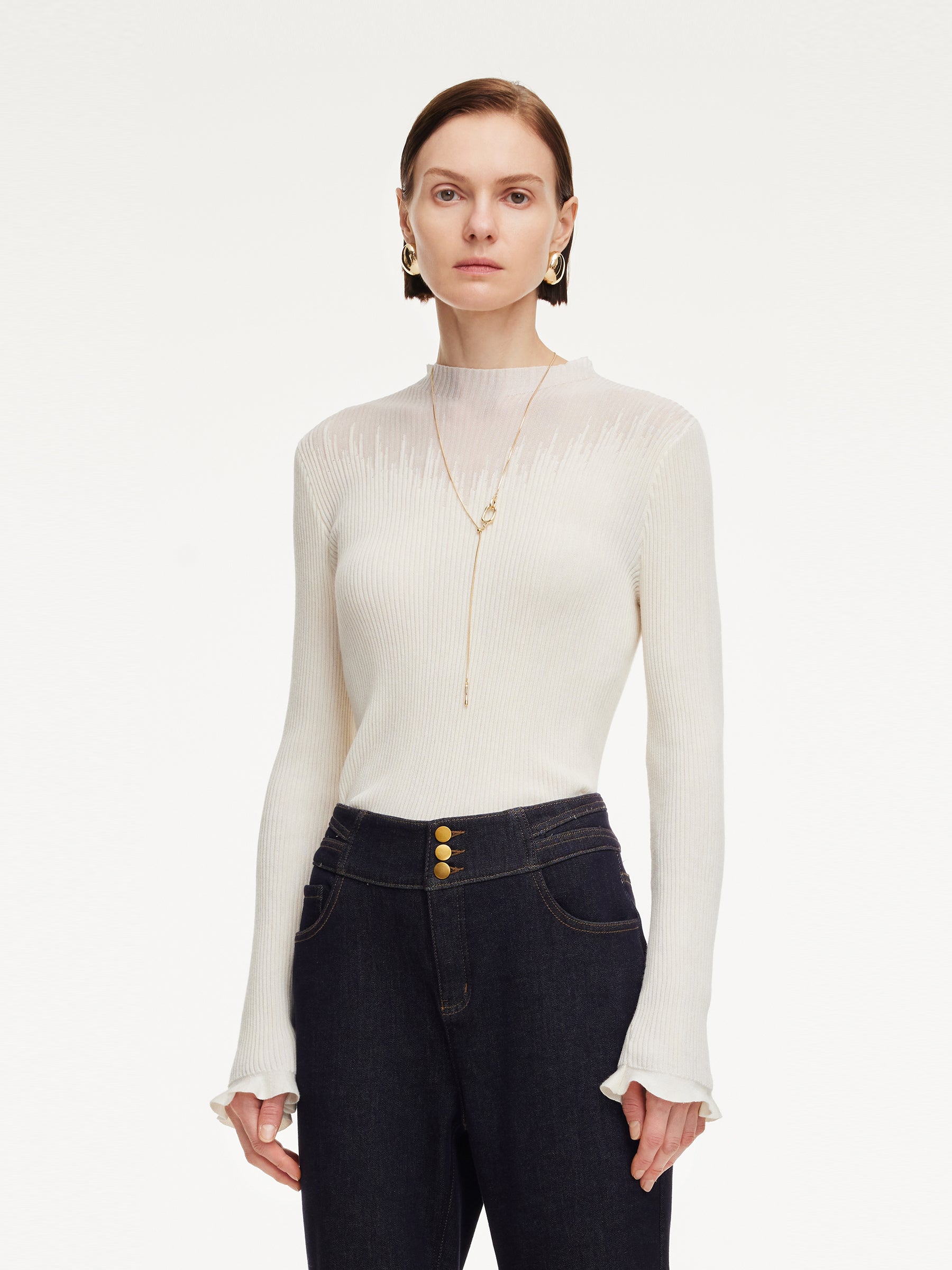 [Preview] Lyocell Blend Mock Neck Women Knit Top GOELIA
