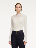 Tencel Wool Blend Mock Neck Women Knit Top GOELIA