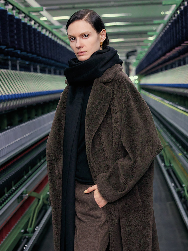 Teddy Lamb Wool Lapel Oversized Coat GOELIA