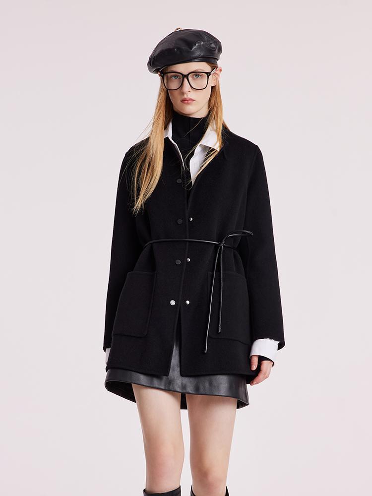 Tencel Wool Double-Faced Women Coat With Belt GOELIA