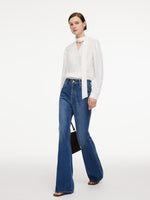 V-Neck Long Sleeve Women Blouse With Ribbon GOELIA