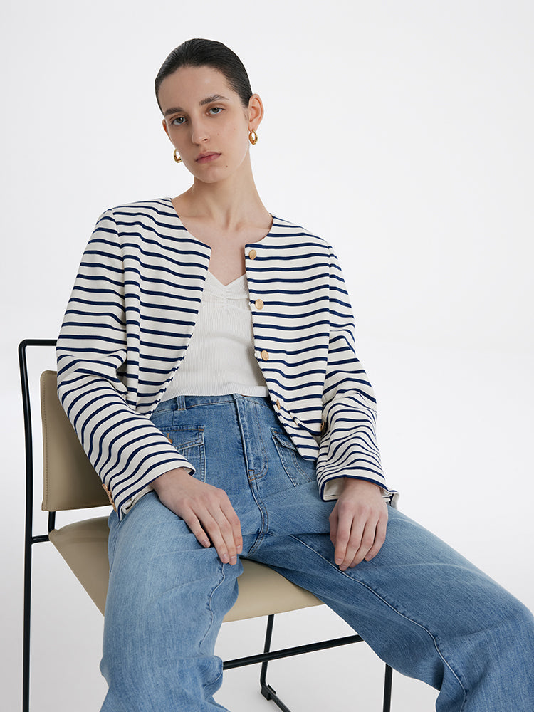 Fitness Apparel Delfin Women's Cropped Jacket - Striped Workout-329955