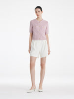 Openwork Round Neck Knitted Women Cardigan GOELIA