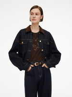 [Preview] 100% Cotton Denim Corduroy Collar Women Barn Jacket GOELIA