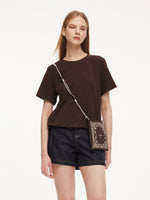[Preview] Round Neck Women Long T-Shirt With Crossbody Bag GOELIA