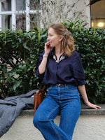 Tencel Blend Loose Fit Women Blouse With Silk Scarf GOELIA