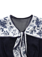 V-Neck Belted Women Maxi Dress With Detachable Floral Print Silk Collar GOELIA