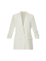 Triacetate Blend One Button Women Ruched Sleeve Blazer GOELIA