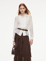 Tencel Blend Ruffle Neck Women Shirt With Knit Camisole GOELIA