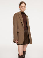 Cashmere Wool Blend Double-Faced Women Blazer With Leather Belt GOELIA