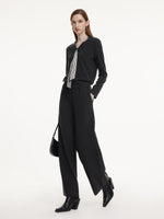 V-Neck Knit Top And Pants Two-Piece Set With Silk Scarf GOELIA