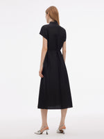 18MM Xiang Yun Silk A-Line Women Self-Tie Belt Midi Dress GOELIA