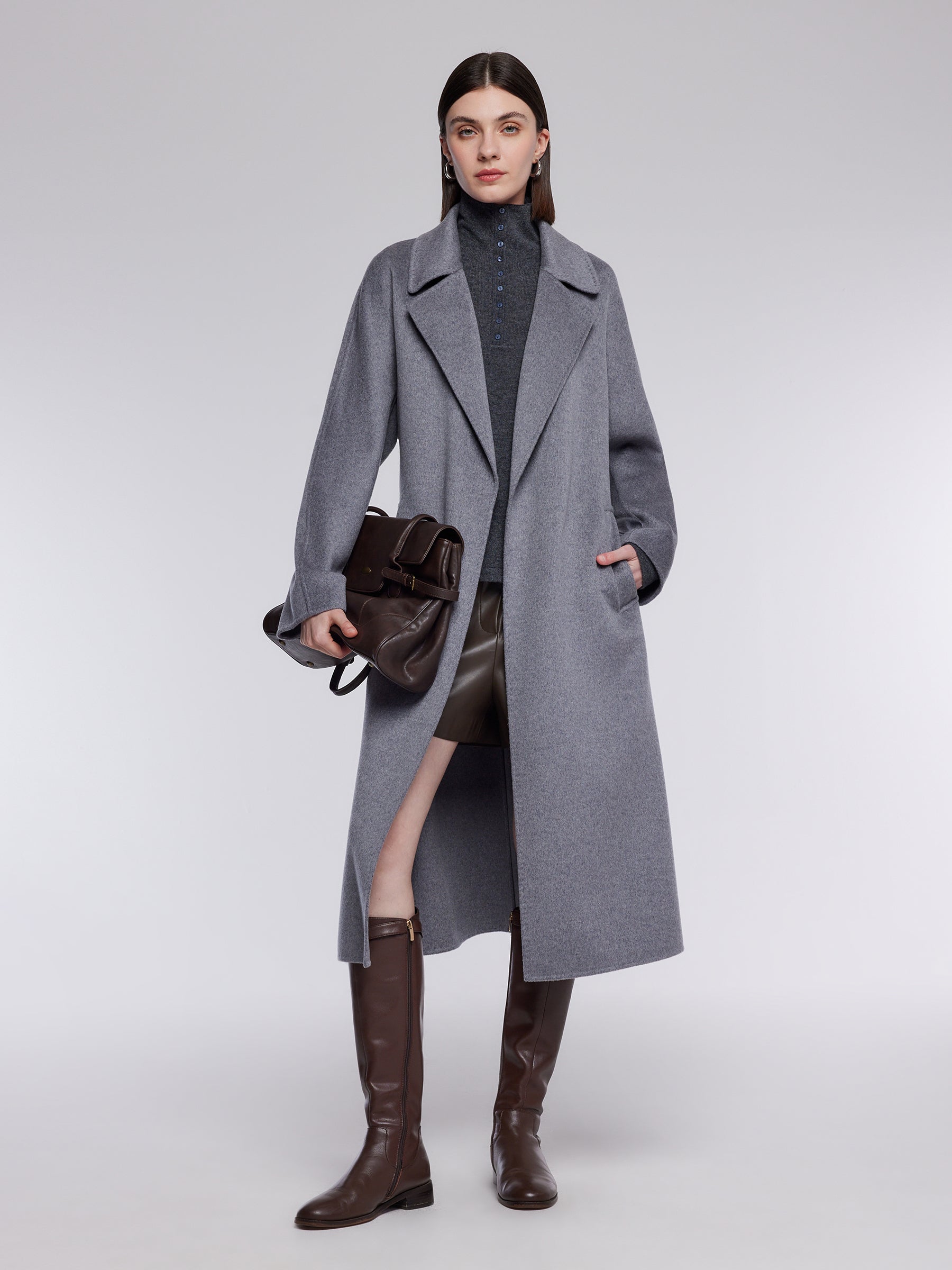 [Preview] 100% Cashmere Double-Faced Women Wrap Overcoat GOELIA