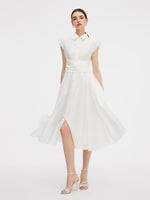 Tencel Blend Ruffle Cap Sleeve Women Maxi Dress GOELIA