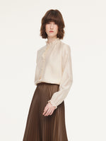 Acetate Modal Blend Ruffle Neck Women Shirt GOELIA