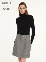 Black And White Houndstooth Women A-Line Skirt With Belt GOELIA