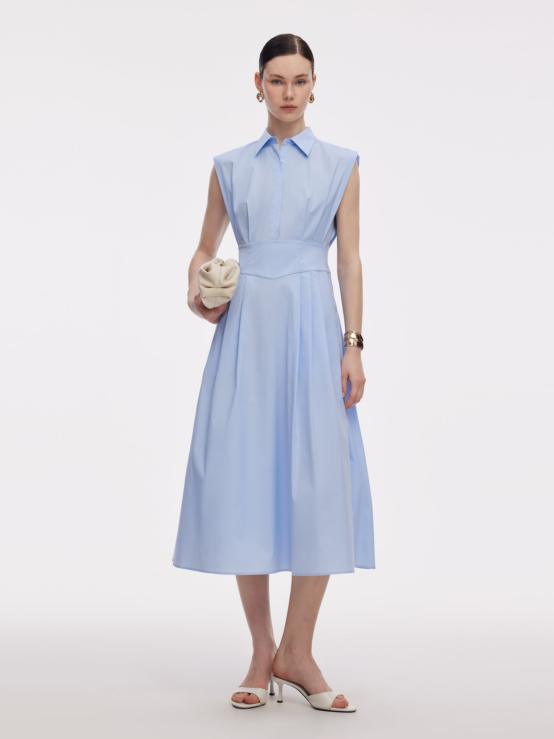 Gathered Waist Women Sleeveless Shirt Maxi Dress GOELIA