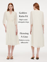 V-Neck Back Tie Women 3/4 Sleeve Midi Dress GOELIA