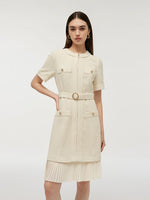 Wool Blend Tweed Women Mini Dress With Belt GOELIA