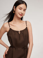 100% Linen Women Strap Maxi Dress With Tie String Belt GOELIA