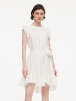 Lyocell Acetate Linen Blend Ruffle Hem Women Mini Dress With Crossbody Bag GOELIA