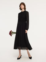 Ruffle Round Neck Women Smocked Maxi Dress GOELIA